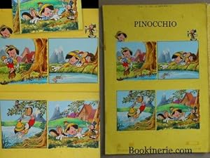 PINOCCHIO - UNE PLANCHE DE 4 DESSINS ORIGINAUX EN COULEURS - 50x35 cm - Carlo COLLODI & Walt DISNEY.