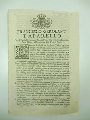 Francesco Gerolamo Taparello conte di Genola. essenosi S.S.R.M. degnata comandarci di dare le dis...