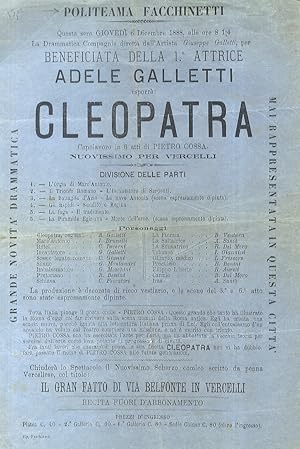 POLITEAMA Facchinetti. Questa sera, giovedì 6 dicembre 1888, alle ore 8 e 1/4 la Drammatica Compa...