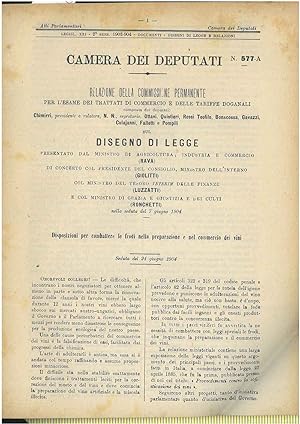 Disegno di legge Disposizioni per combattere le frodi alla preparazione e nel commercio dei vini....