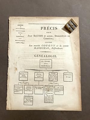 Précis pour Jean Baudin et autres, Demandeurs en Cassation ;. Contre les mariés Cougny et la veuv...