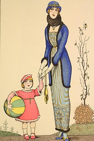 Costumes parisiens. Robe de mousseline de soie brodée et soutachée ouverte bordée de Skungs. Cost...