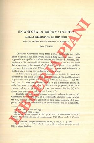 Un'anfora di bronzo inedita della necropoli di Orvieto, ora al Museo Archeologico di Firenze.