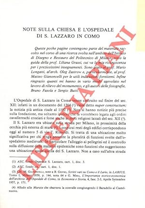 Note sulla chiesa e l'ospedale di S. Lazzaro in Como.