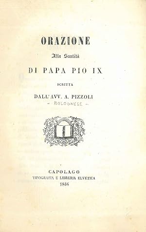 Orazione alla Santità di Papa Pio IX