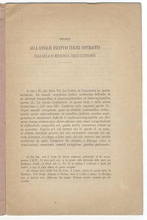 Intorno alla annalis exceptio italici contractus della quale fa menzione il Codice giustinianeo.