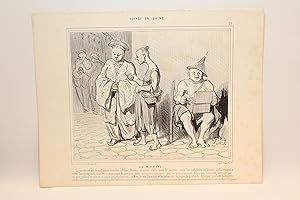 Lithographie originale en noir et blanc - Voyage en Chine - "Les Mendians - La mendicité est form...