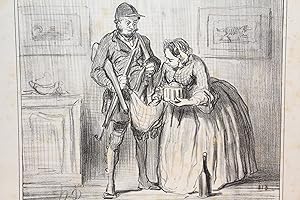 Lithographie originale en noir et blanc - Croquis de chasse - "Mais où est donc le perdreau que t...