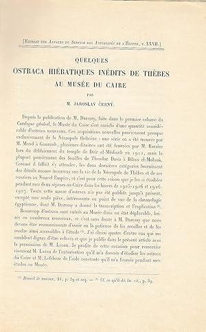 Seller image for Quelques ostraca hiratiques indits de Thbes au Muse du Caire. (Annales du Service des Antiquits de l'gypte). for sale by Librarium of The Hague