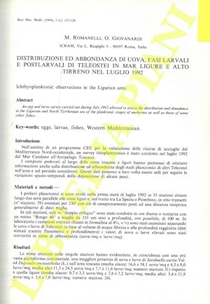 Distribuzione ed abbondanza di uova, fasi larvali e postlarvali di Teleostei in Mar Ligure e alto...