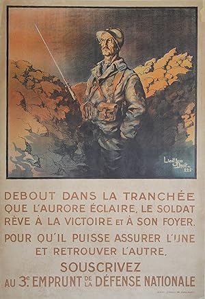 "3e EMPRUNT DE LA DÉFENSE NATIONALE 1917" Affiche originale entoilée / Litho Lieutenant Jean DROI...