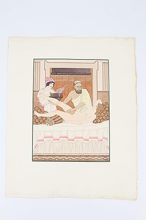 Aquarelle originale signée - Hippocrate "La jeune femme sera couchée sur le dos ayant les pieds é...