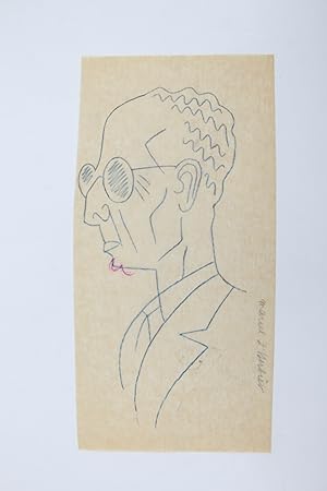 Dessin original sur papier calque et au styllo bille bleu représentant le réalisateur Marcel L'He...