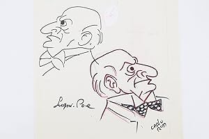Deux dessins originaux aux feutres noirs représentant Lugné-Poe dont l'un est rehaussé au feutre ...