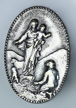 PLACCA N.S.DELLA GUARDIA PREGA PER NOI Ovale similargento inciso in altorilievo, mm 40x30: