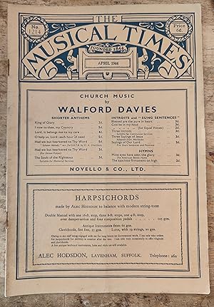Image du vendeur pour The Musical Times April 1944 No.1214 / Anne Medley "'Musical Appreciation' and the Common Listener" / W S Drew "Breathing for Victory" / Gerald Trod "Music in Youth Service - An Experiment" / Salute to Sir Henry Wood mis en vente par Shore Books