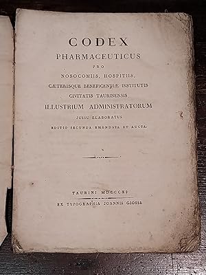 Codex pharmaceuticus pro nosocomiis, hospitiis, caeterisque beneficentiae institutis civitatis Ta...