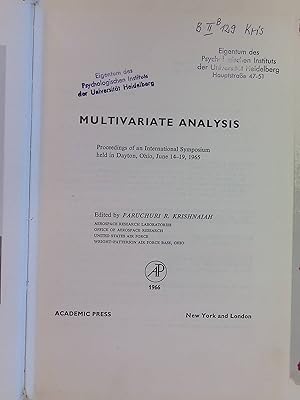 Image du vendeur pour Multivariate Analysis: Proceedings of an International Symposium held in Dayton, Ohio, June 14-19, 1965 mis en vente par books4less (Versandantiquariat Petra Gros GmbH & Co. KG)