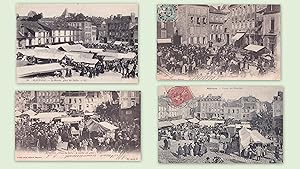 4 Cartes Postales Anciennes de Mayenne. - Marché. - Place des Halles. - 1904-1906.