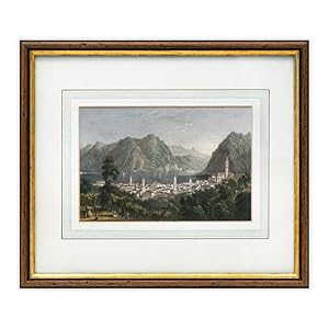 Lugano, vista dai vigneti - Incisione a colori